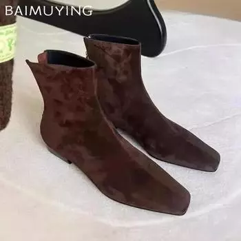 Замшевые ботильоны для женщин на плоской подошве, элегантная обувь, женская модная зимняя готическая гладиаторская повседневная зимняя мотоциклетная обувь Botas De Mujer 35