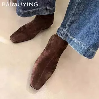 Замшевые ботильоны для женщин на плоской подошве, элегантная женская обувь 2024 года, тренд, зима, готика, гладиатор, повседневная, зимняя, мотоциклетная, Botas De Mujer 37