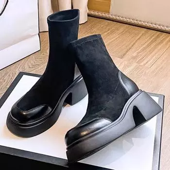 Замшевые ботильоны для женщин Плюшевые туфли на толстом каблуке для женщин Стильная обувь для женщин Ботильоны на молнии для ботильонов 2024 34