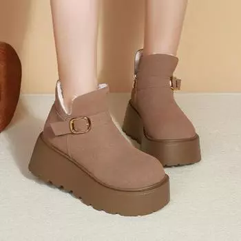 Замшевые ботильоны на плоской подошве, женские зимние туфли на платформе из плюша и хлопка на высоком каблуке, женский бренд 2025 года, тренд, удобные повседневные ботинки Mujer 35