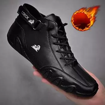 Замшевые ботинки ручной работы с застежкой, высокие плюшевые утолщенные мужские повседневные туфли, хлопковая обувь, кожаные ботинки с носком, мужская зимняя обувь 43 прохладный черный