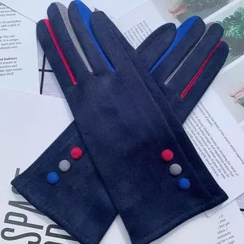 Замшевые цветные женские перчатки с полосками на пальцах, женские перчатки с пальцами, трехцветные перчатки с пряжками красный