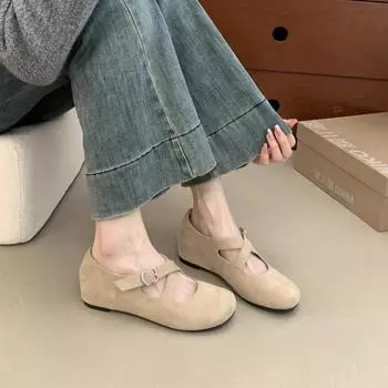 Замшевые кожаные балетки с принтом, женские туфли Мэри Джейн, абсолютно новые модные кроссовки с пряжками для отдыха, удобные балетки 35