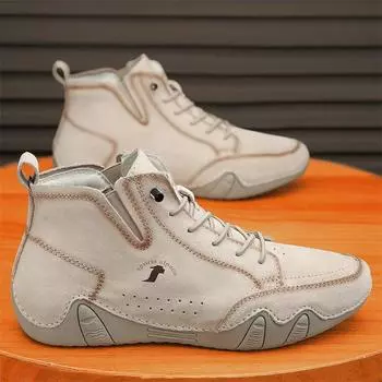 Замшевые кожаные мужские ботинки ручной работы новые осенние ботильоны большие размеры 38-46 легкие кроссовки мужские Hombres Botas 38 серый