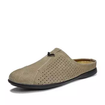 Замшевые кожаные повседневные получешки для мужчин, дышащие мужские тапочки, брендовые летние дизайнерские мужские туфли, ажурные мокасины, мужская обувь 38 чёрный