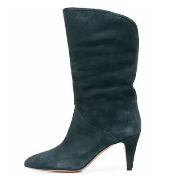 Замшевые кожаные сапоги до середины голени женские сексуальные осенне-зимние высокие сапоги в стиле вестерн для женщин модные туфли на высоком каблуке для вечеринок женские дизайнерские 34 бежевый