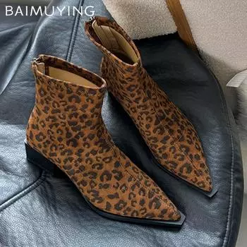 Замшевые массивные женские ботильоны с острым носком, элегантные туфли на среднем каблуке, новые трендовые брендовые туфли-лодочки в готическом стиле, зимние туфли-челси Botas De Mujer 35