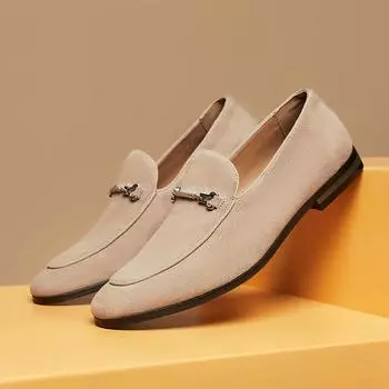 Замшевые мокасины в британском стиле: Дышащие туфли из натуральной кожи для летнего отдыха и бизнеса 41 хаки