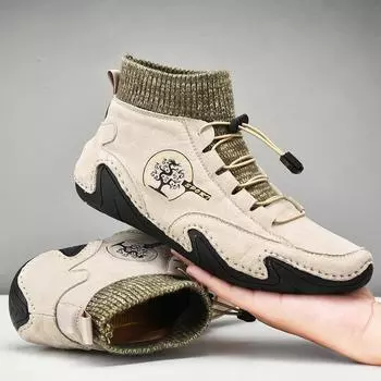 Замшевые мужские ботинки ручной работы, кожаные ботильоны в стиле ретро, дышащая уличная мужская обувь, дизайнерская повседневная кожаная обувь, ботинки на платформе 38 бежевый