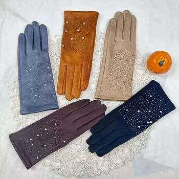 Замшевые перчатки ветрозащитные и теплые, флисовая утолщенная модель Bright Diamond, женские перчатки для сенсорного экрана для езды на велосипеде и вождения бежевый