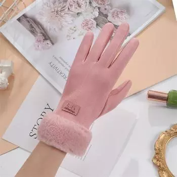 Замшевые перчатки женские Ins студенты на открытом воздухе верховая езда флис утолщенные теплые ветрозащитные сенсорный экран милые One Size