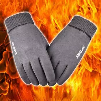 Замшевые ребристые мужские и женские парные зимние теплые перчатки с сенсорным экраном для езды на велосипеде на открытом воздухе, герметичные плюшевые утолщенные перчатки с двумя пальцами и половиной пальцев One Size