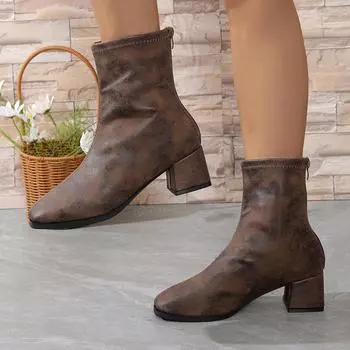 Замшевые сапоги для женщин, ретро-новые туфли с раздвоенным носком, увеличивающие рост, ботильоны, повседневные ботинки без застежек, высокие женские туфли 35 синий