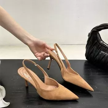 Замшевые сексуальные туфли на высоком каблуке с острым носком женские весенние босоножки с юбкой темперамент тонкий каблук темперамент сумка-голова 35 коричневый