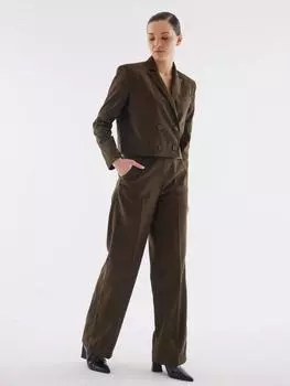 Замшевые широкие брюки цвета хаки