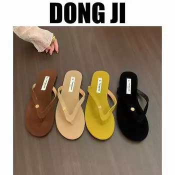Замшевые шлепанцы на плоской подошве, женская верхняя одежда на весну и лето 2025 года, новая корейская версия сандалий с носком, удобные простые тапочки с мягкой подошвой 35 жёлтый