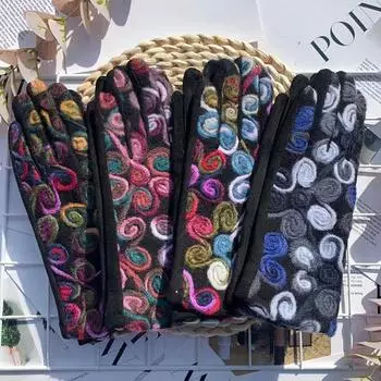 Замшевые термоперчатки, модные шерстяные перчатки с вышивкой, перчатки для занятий спортом на открытом воздухе, велосипедные перчатки average size