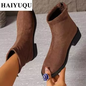 Замшевые толстые женские ботинки челси, новые зимние ботинки, брендовые трендовые ретро-ботинки для снега, повседневная обувь, большие размеры, Botas Mujer 35