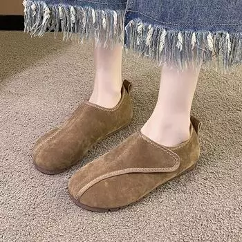 Замшевые туфли на плоской подошве, лоферы, дизайнерская повседневная обувь, зимняя спортивная обувь, новый бренд 2024 года, тренд, удобные нескользящие женские туфли 35 чёрный