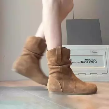 Замшевые туфли на плоской подошве, повседневная обувь, женские зимние ботинки на шнуровке, трендовые осенние ботинки с круглым носком, брендовые дизайнерские ботинки Zapatos Mujer 35