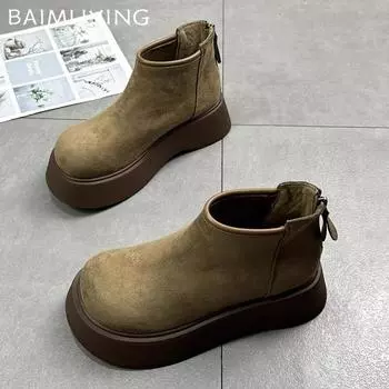 Замшевые женские ботильоны на платформе, модные повседневные туфли на плоской подошве, женская обувь 2025 года, трендовые зимние дизайнерские прогулочные удобные теплые женские зимние ботинки 35