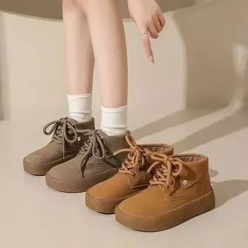 Замшевые женские ботильоны на платформе, модные туфли на плоской подошве с отогнутым краем, женские новые трендовые зимние прогулочные удобные повседневные зимние ботинки 2025 года 35 хаки