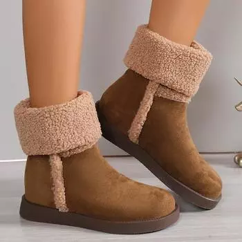 Замшевые женские ботильоны на плоской подошве, короткие плюшевые туфли, дизайнерская теплая зимняя обувь 2024 года, новые хлопковые туфли для ходьбы, удобные, Zapatillas Mujer 35 чёрный