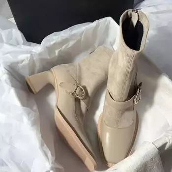 Замшевые женские ботильоны на толстом каблуке, модные кожаные туфли, трендовые готические ботинки челси, туфли-лодочки, новые зимние ботинки Muejr 35 чёрный