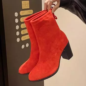 Замшевые женские ботильоны на высоком каблуке зимняя женская обувь тренд новая зимняя мода элегантные массивные туфли-лодочки челси ретро-ботинки женские 36