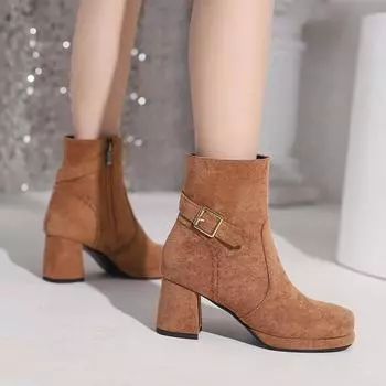 Замшевые женские ковбойские ботильоны на высоком каблуке, модные осенне-зимние туфли с круглым носком на платформе, женские короткие ботильоны, женские туфли, синие 41 42 6