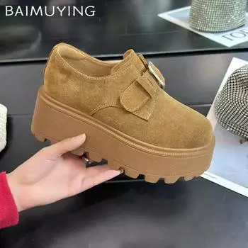 Замшевые женские туфли-лоферы на платформе, дизайнерские кроссовки на высоком каблуке с пряжкой, новый бренд 2025 года, тренд для ходьбы, зимняя повседневная обувь, Zapatos Mujer 35