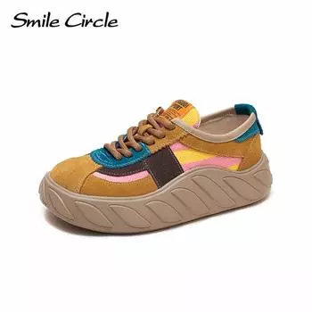 Замшевые женские туфли на массивной подошве, модные туфли на толстой подошве со шнуровкой, повседневные кроссовки с низким верхом и блокировкой цвета