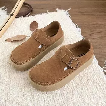 Замшевые женские туфли на плоской подошве Plamform Designer Casual Shoes 2024 Autumn Buckle New Loafers Shoes Comfort Walking Femme Chaussures 35 верблюд