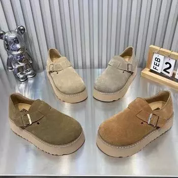 Замшевые женские туфли на плоской подошве Plamform Дизайнерская повседневная обувь Осенние туфли с пряжкой Новые туфли-лоферы Комфортная обувь для ходьбы Femme Chaussures 35