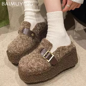 Замшевые женские туфли на танкетке на высоком каблуке дизайнерская обувь меховая короткая плюшевая зимняя обувь 2024 года модные тенденции Mujer Zapatos 35 фиолетовый