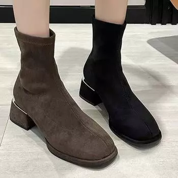 Замшевые женские зимние ботильоны на среднем каблуке зимняя обувь массивные дизайнерские классические ботинки челси 2024 года тренд гладиаторские ботинки zapatillas mujer 34 чёрный
