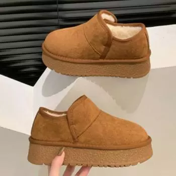 Замшевые женские зимние ботинки на платформе, теплые хлопковые туфли на высоком каблуке, модная нескользящая повседневная обувь для ходьбы, Botas Mujer 35 коричневый