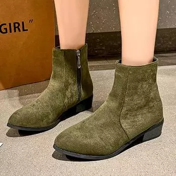 Замшевые зимние женские ботильоны с толстым острым носком, сексуальная обувь, женские трендовые зимние ботинки «Челси» в готическом стиле, модные ботинки на молнии 36