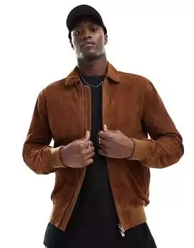 Замшевый бомбер Оригинальная кожаная куртка Чистая овчина Ручная работа Байкер Мягкий Стильный Мужской Коричневый S