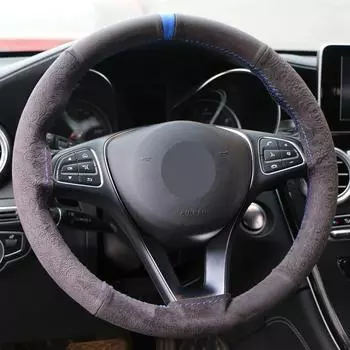 Замшевый чехол на руль автомобиля, универсальный 38 см, кожаная оплетка для руля, ручное шитье, обертка на рулевое колесо с иглой коричневый