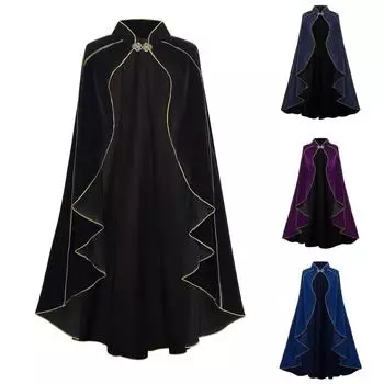 Замшевый плащ в стиле ретро с золотой окантовкой, сценический костюм One Size тёмно-синий