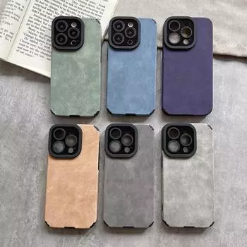 Замшевый плюшевый кожаный чехол для iPhone 15 14 13 12 11 Pro Max XR XS X 7 8 Plus SE 2022, роскошный силиконовый противоударный защитный чехол для линз iPhone 15 Plus чёрный