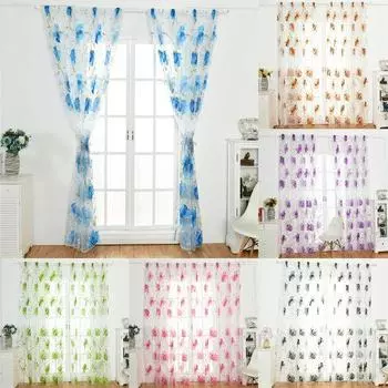 Занавес с цветочным принтом через стержень, полиэстер, прозрачная оконная драпировка для балкона