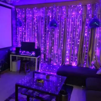 Занавес, светодиодные гирлянды, гирлянды, фестиваль, рождественские украшения, USB-пульт дистанционного управления, праздничные свадебные гирлянды для спальни, дома 3MWx1MH 100 LEDS фиолетовый