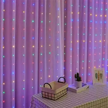 Занавес, светодиодные гирлянды, гирлянды, фестиваль, рождественские украшения, USB-пульт дистанционного управления, праздничные свадебные гирлянды для спальни, дома 3Mx1M 100LEDs теплый белый