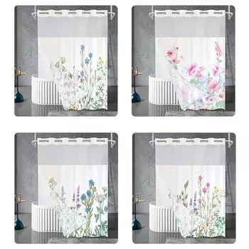 Занавеска для душа 3-в-1 без крючка с набором тканевых подкладок, занавеска с цветком в гостиничном стиле для ванной комнаты, тканевая занавеска для душа W137cm*L203cm(54“*80”)