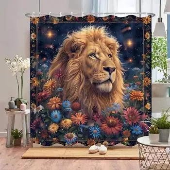 Занавеска для душа Дикая природа Цветок Растение Лев Корова Тигр Джунгли Пейзаж Мультяшный Ферма Дом Полиэстеровая ткань Декор для ванной комнаты Набор занавесок 90x180cm