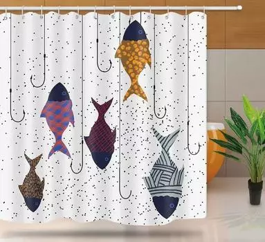 Занавеска для душа для рыбалки, напечатанная наживка для рыболовных снастей, занавеска для душа для ванной комнаты с крючками, водонепроницаемый экран из полиэфирной ткани W90xH180cm