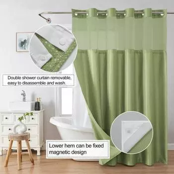 Занавеска для душа Двухслойная вафельная текстура Водонепроницаемая Светоусиливающая видимая оконная штанга Сквозная непробиваемая моющаяся изоляция розовый