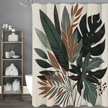 Занавеска для душа Green Leaf Leaf, Декоративная занавеска для душа для ванной комнаты, Водонепроницаемая занавеска для душа с крючками 90*180cm